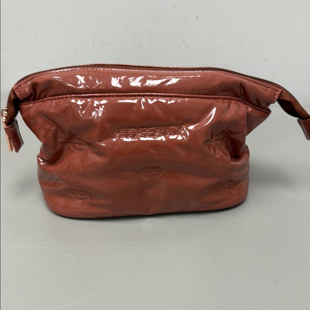 HUDA BEAUTY Brown Cosmetic Bag with Glossy Finish